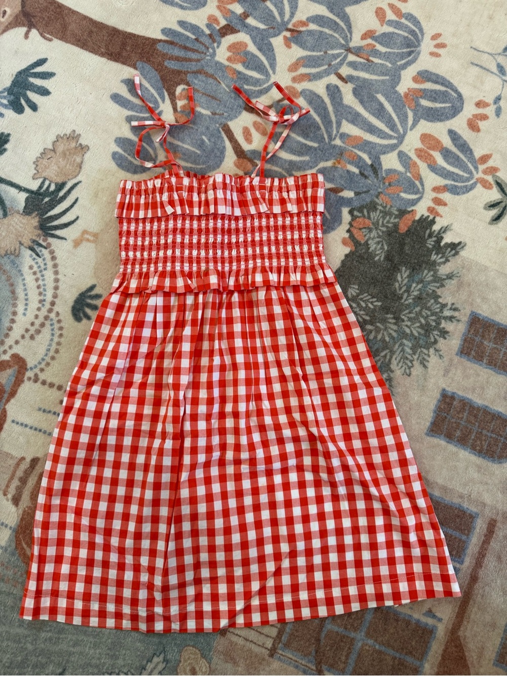 J. Crew Red and White Gingham Smocked Sundress
